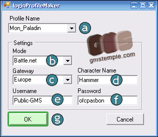 fenêtre OOG login profil maker