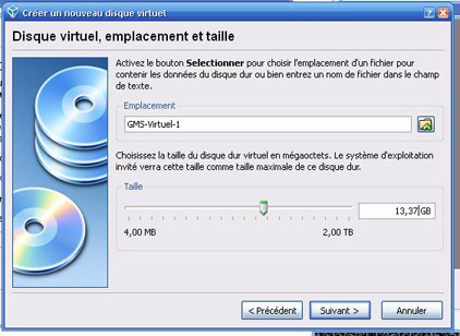 Définir taille du disque dur
