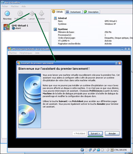 lancement Virtual Box